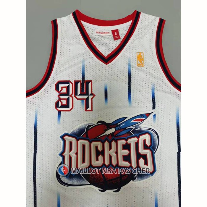 Maillot Houston Rockets Hakeem Olajuwon NO 34 Mitchell & Ness 1996-97 Blanc